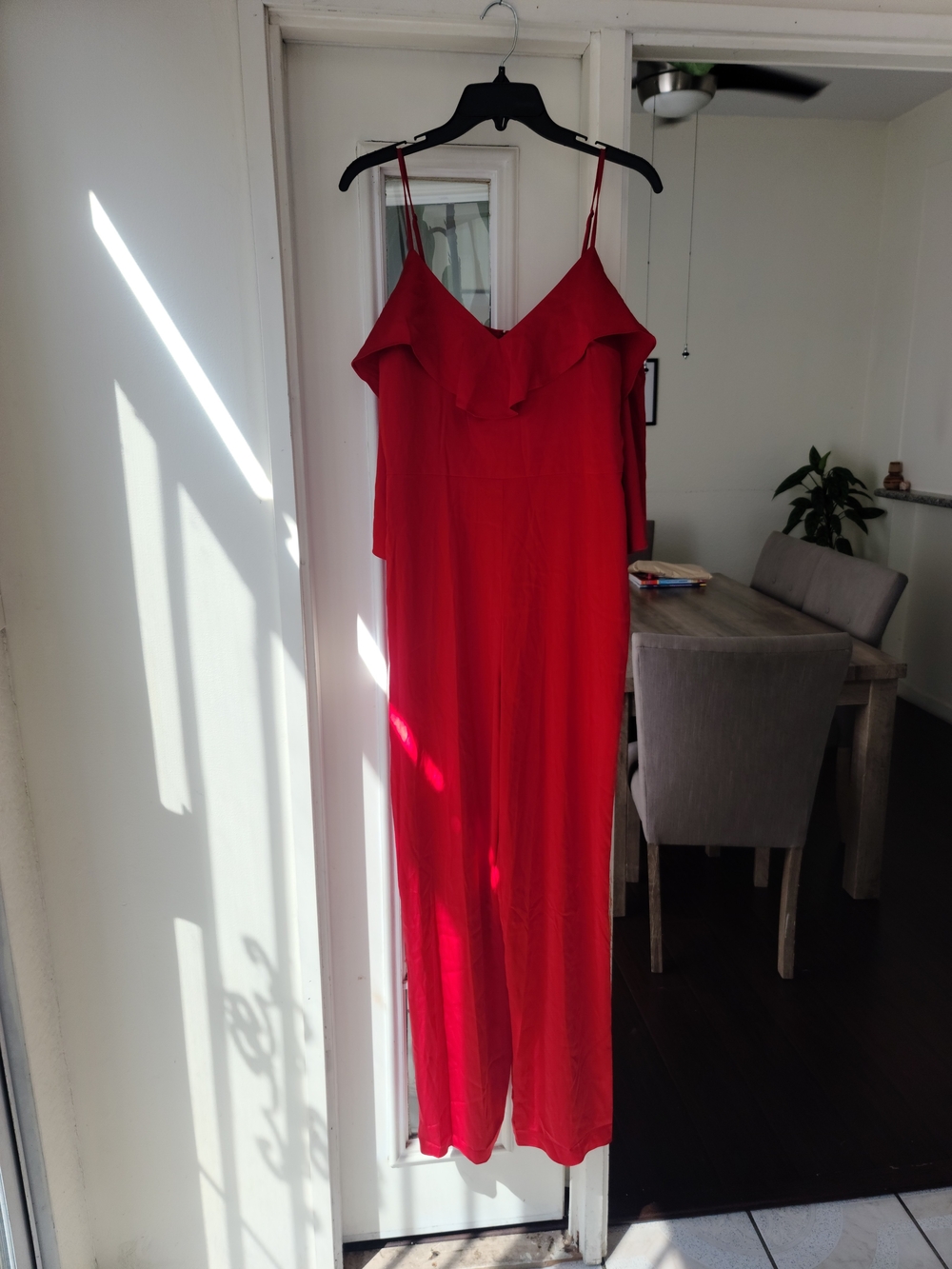 Guess Red Ruffle-Trim Jumpsuit with Spaghetti Straps